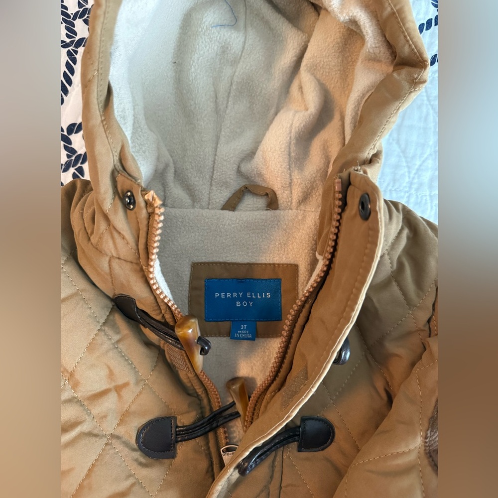 Perry Ellis Boy Tan Quilted Jacket with Hood